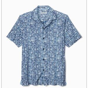 Tommy Bahama Short Sleeve Tonga Tiles Blue Floral Shirt Mens Geometric Large